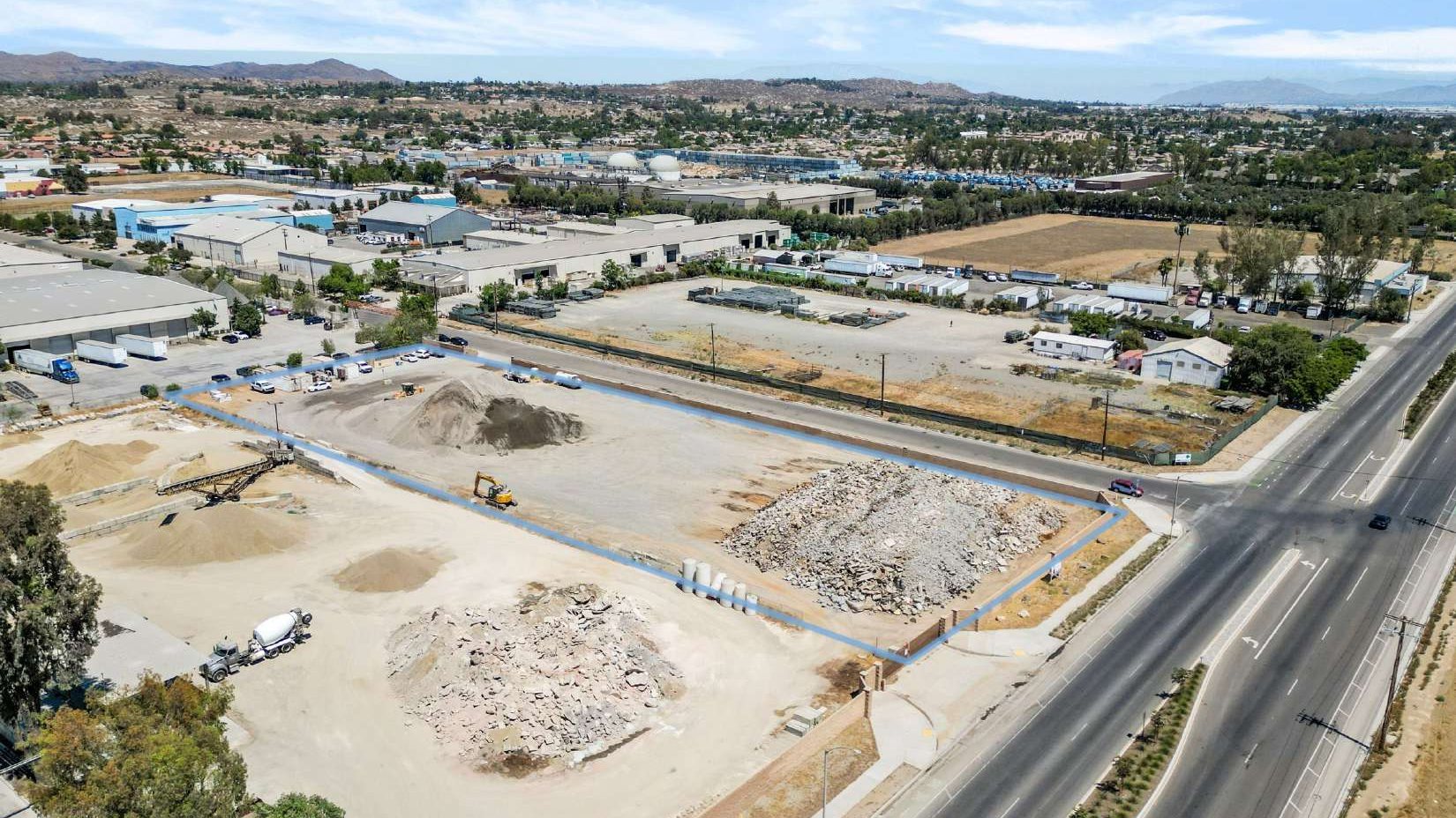 The yard from above, looking across the site
